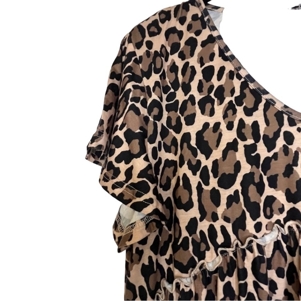 NWT Dress L Ruffle Empire Waist Animal Print V-Neck Short Sleeve Loose Fitting - Picture 5 of 12